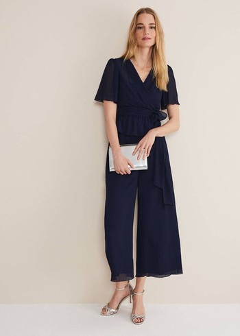 Phase Eight Aster Plisses Co-Ord Trousers Navy USA | 6913570-DE